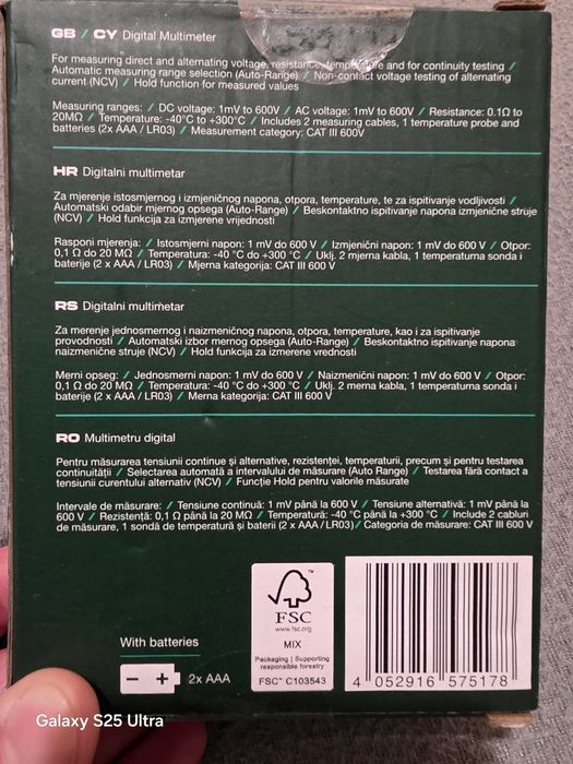 Multimetru digital model nou 3 in 1 cu NCV si sonde de temperatură.