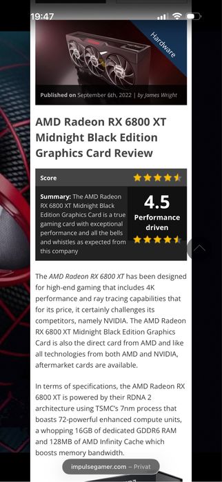 Placa video 6800XT Midnight Black Edition 16GB