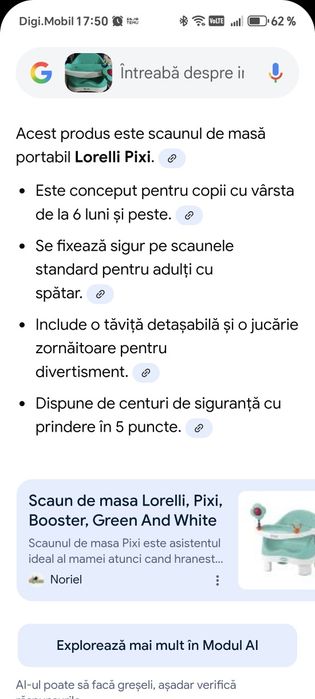 Vând scaun de masa portabil pt copii