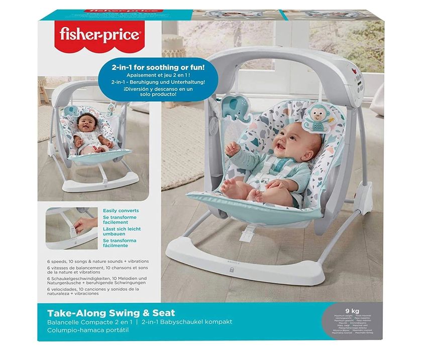 Люлка шезлонг на Фишър Прайс със звуци, мелодии, вибрация, на батерии