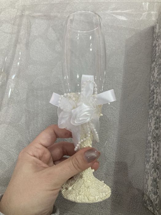 Свадбени ритуални чаши + шпатула и нож