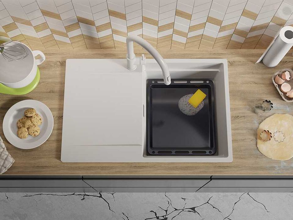 Кухненска Мивка от Гранит модел Копенхаген 900 x 500 Supreme - бял