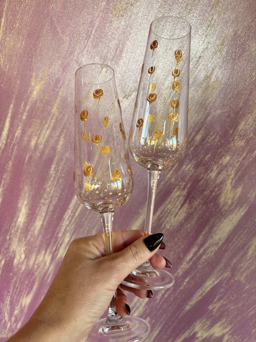 РАЗПРОДАЖБА!!! Рисувани сватбени ритуални чаши комплект от 2бр