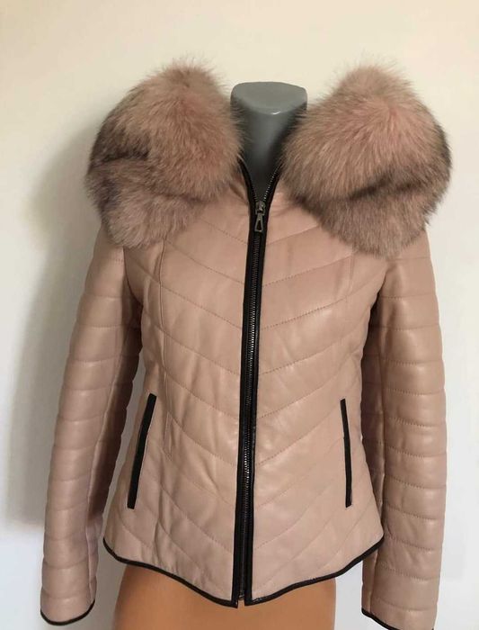 Яке естествена кожа с лисица розово размер м