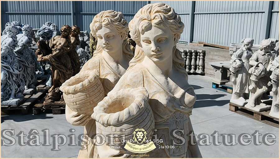 Statuetă fata cu coșulețe, galben patinat, model S23.