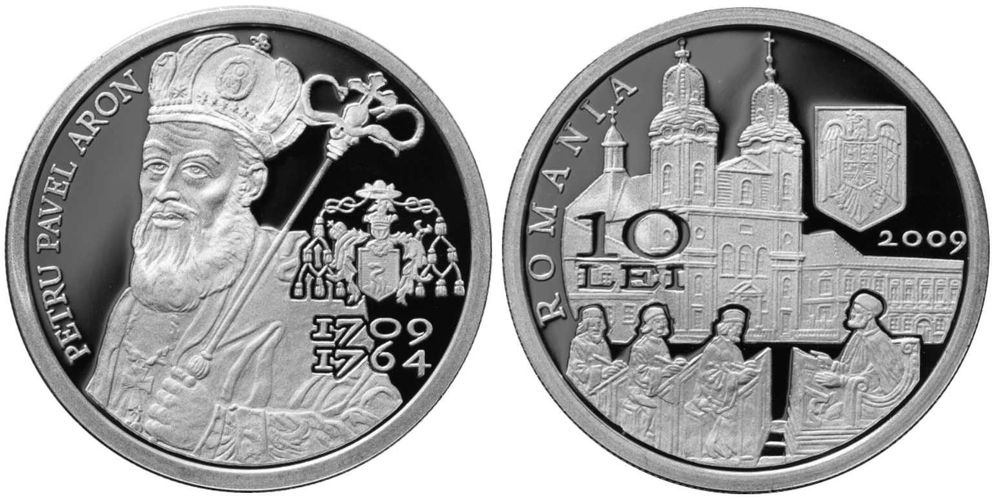 Moneda BNR 10 lei argint episcopul Petru Pavel Aron gradata NGC PF 69