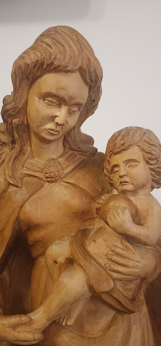 Statueta lemn sculptat Fecioara Maria cu Pruncul Isus , 55 cm