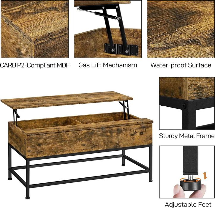 Маса за кафе повдигащ се плот, съхранение странична бюро рустик н141