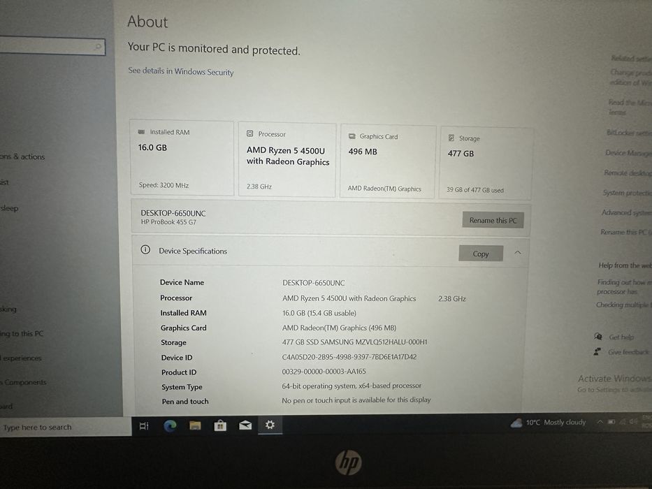 Hp , probook 455,G7 , 512 ssd ,16 gb ram