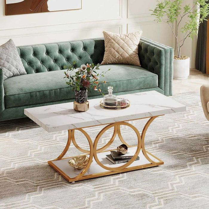 Правоъгълна масa модернa, 2-етажна изкуствен мрамор геометрични крака