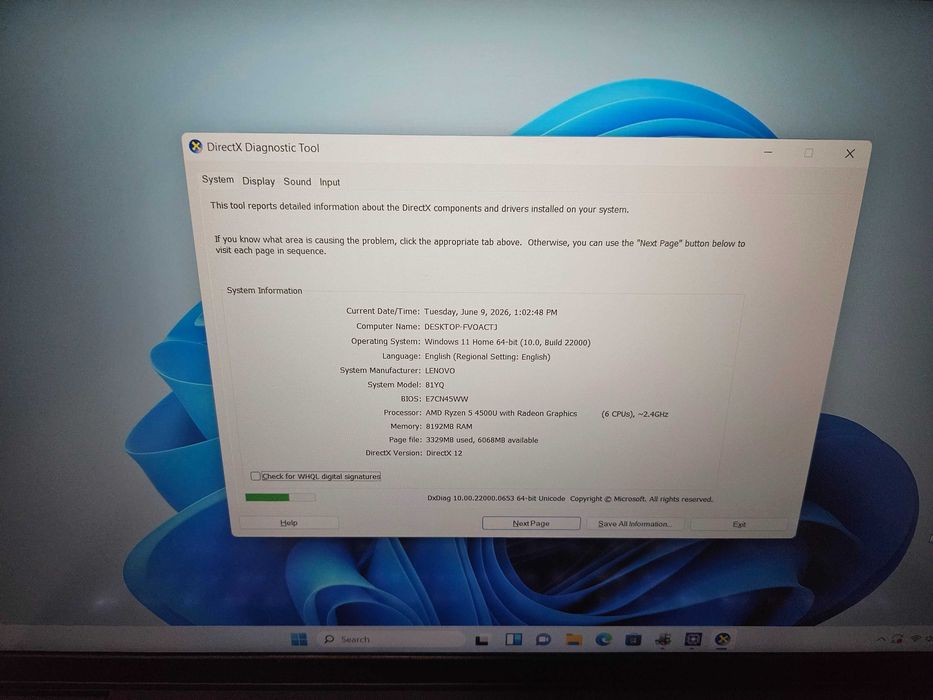 Laptop 15.6" Lenovo Ideapad 15 AMD ryzen 5 4500u  8 gb ram 512gb ssd
