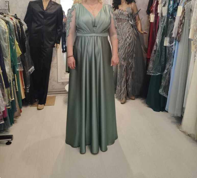 Rochie de seară lungă – verde sage / kaki elegant