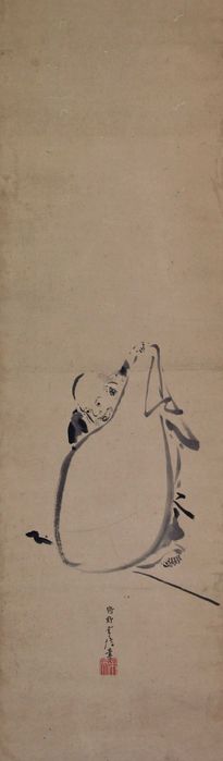 Уникален музеен японски скрол (Какемоно) – Майстор Кано Цуненобу (1636–1713) | Епоха Едо (XVIII в.) | Монументална рамка 198х58 см