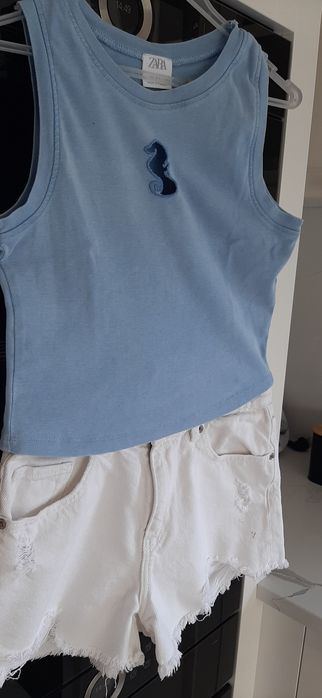 Set ZARA,fete 11-12 ani, pantaloni scurti blug + tricou