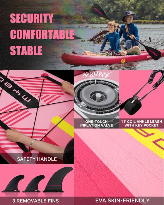 Нов, висок клас, 335 СМ широк надуваем падъл борд SUP MYBOAT MY12 (MYBOAT MY12) в розов с жълт акцент дизайн.