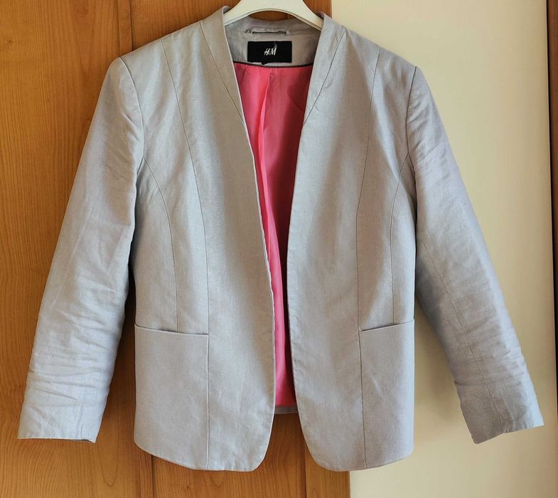 Дамско ленено сиво сако H&M със сребриста нишка; пролет/есен