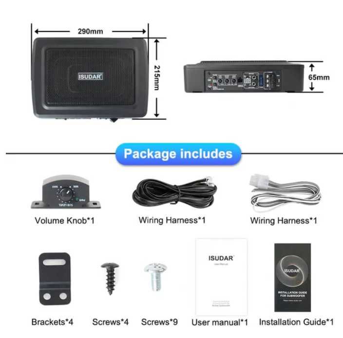 Subwoofer Auto Activ ISUDAR Slim Sub Scaun | Amplificator Integrat NOU