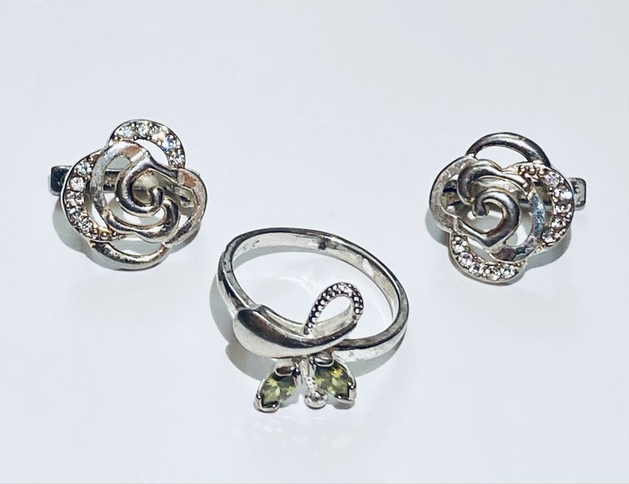 Күміс комплект 925  (өрнекті, сырға + сақина)