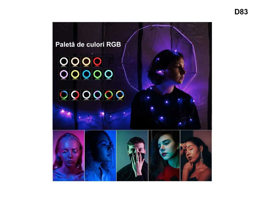 Ring Light LED 10" Foto Lampa Circulara Trepied 210cm Paletă Culori