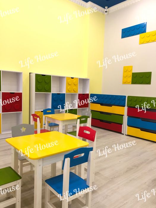 Мебель для детского сада стеллаж для игрушек в стиле лего