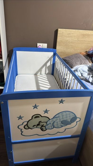 Pătuț copii din lemn + saltea