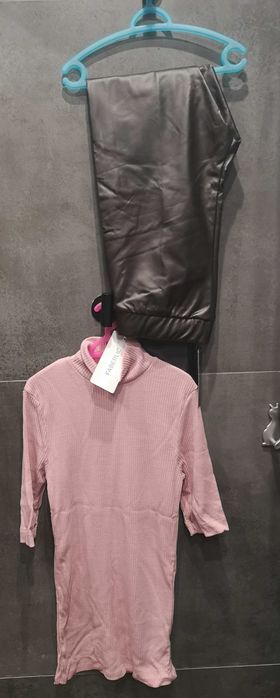 Комплекти от Клин от екокожа и Поло от релефен трикотаж с къс ръкав