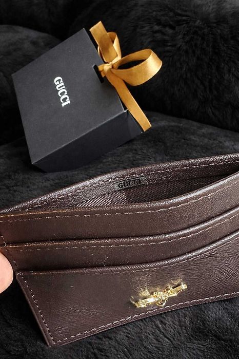 гучи кардхолдър портмоне ново кожено  пчела gucci унисекс кафяв кафяво