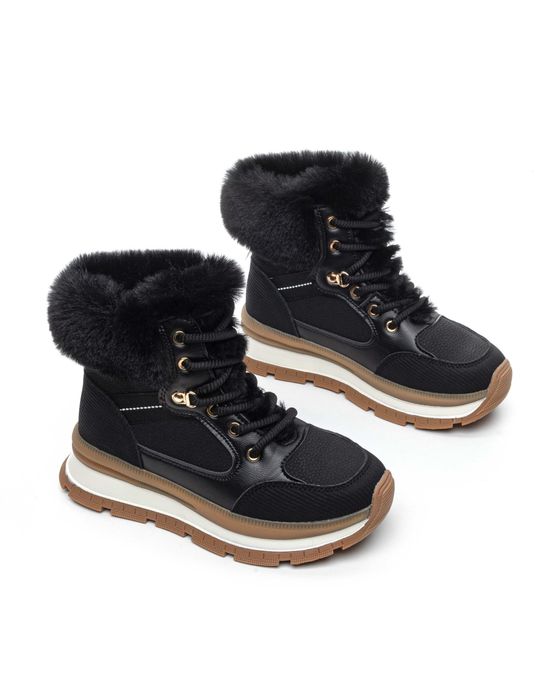 Дамски боти с топъл хастар в бежово и черно-ПРОМОЦИЯ