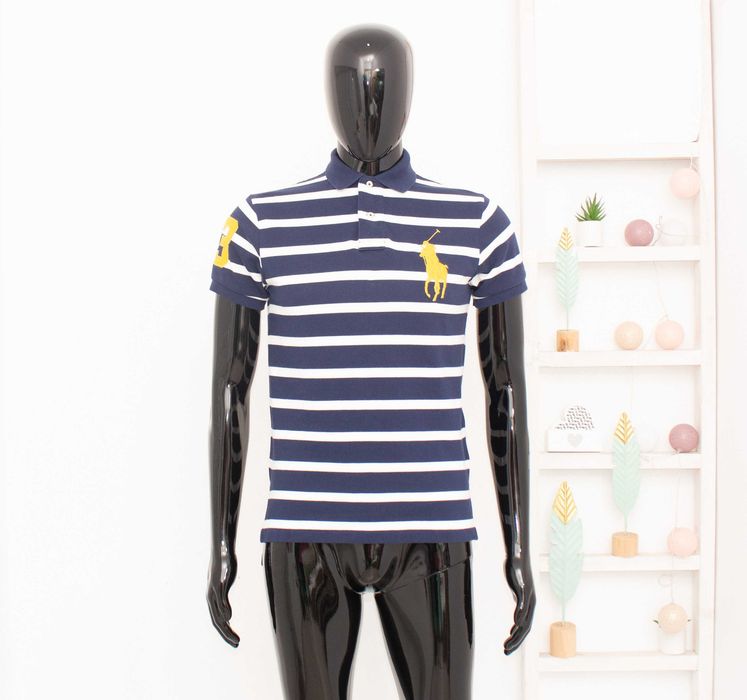 Polo RALPH LAUREN оригинална мъжка тениска синьо райе с яка S