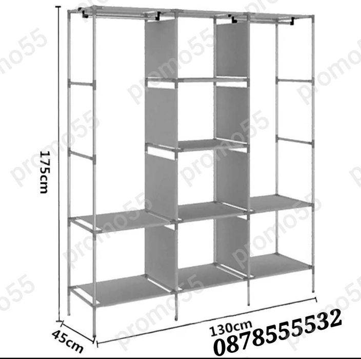 Текстилен триклирен гардероб, Органайзер за дрехи 130х175х45 см.