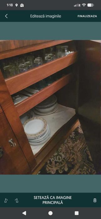 Bufet comoda vitrina an 1930 VINTAGE lemn masiv nuc, Art Deco UNICAT