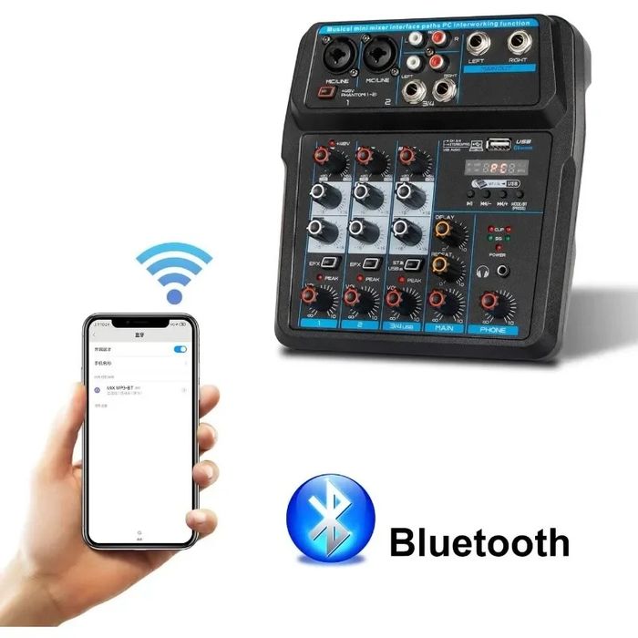 Смесителен пулт, 4 канален DJ Mixer с USB Player и Bluetooth,