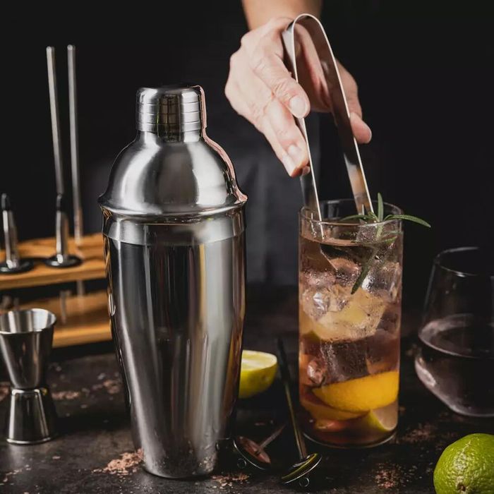 Set barman pentru bauturi si cocktail-uri, shaker, 15 piese, argintiu,
