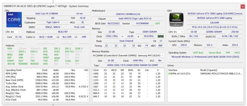 Laptop Ganing Lenovo Legion 7 i9, 32GB, RTX 3080 ca nou