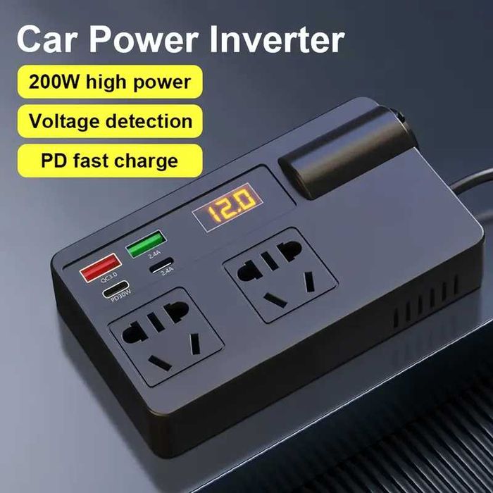 Invertor Incarcator telefoane, tablete, auto 80W/200W 12V/24V la priza 220V Inverter de putere. Sursa alimentare auto cu conversie 4 multi-USB Rapide.