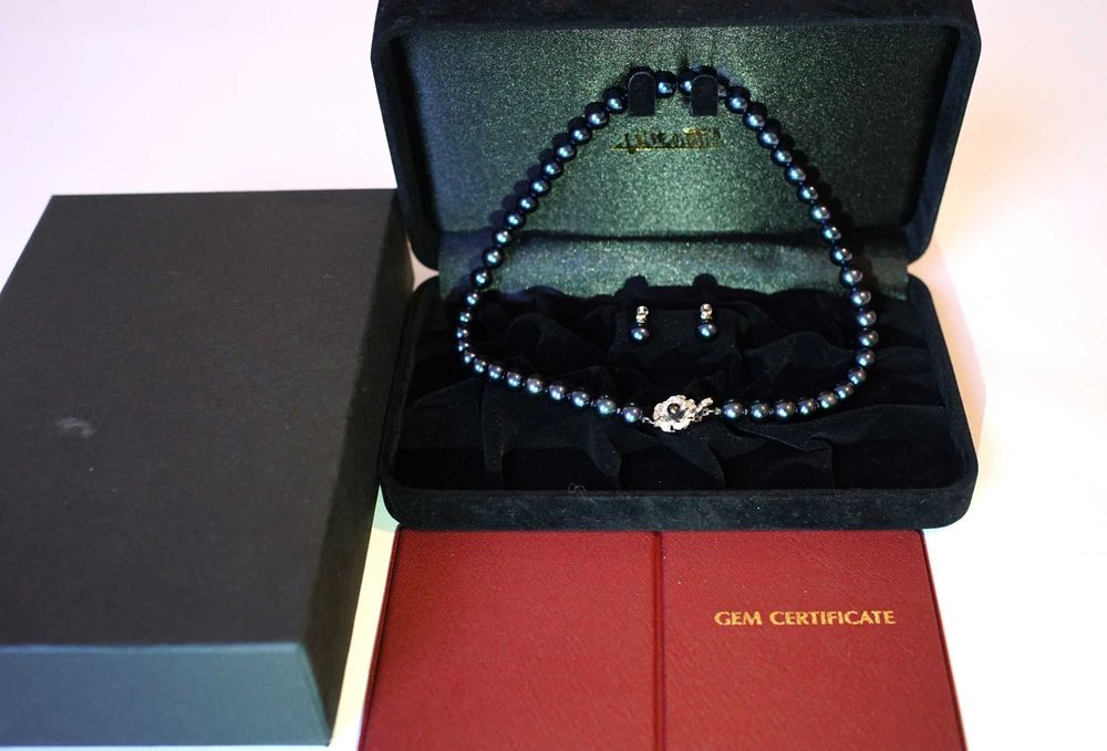 Colier cercei perle negre Akoya veritabile 8.5 mm Certificat