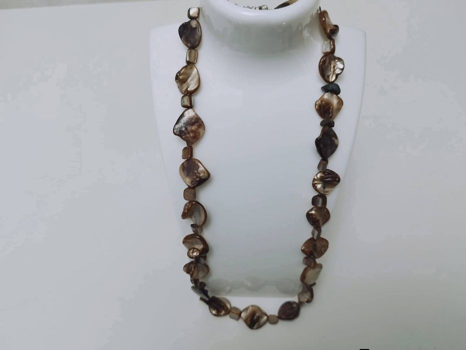 Colier/ lant vechi din scoici naturale mother of pearl, argint 925