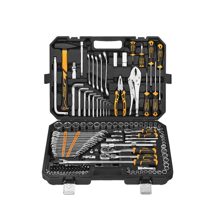 Set scule auto 142 piese, clichet, tubulare, biți, șurubelnițe, FixTop