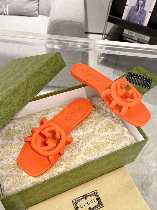 GG Interlocking G Rubber Slide - Orange
