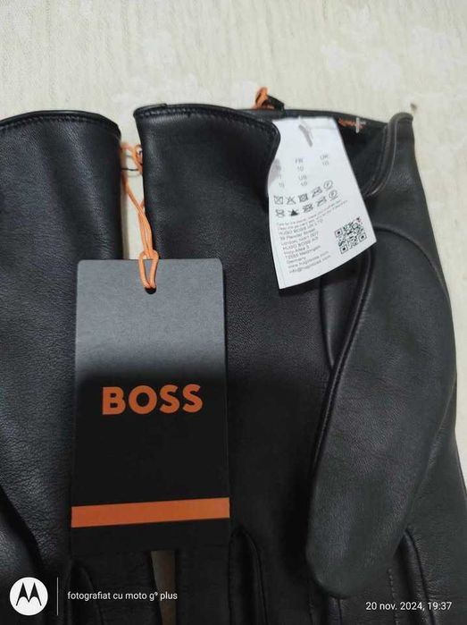 Mănuși din piele "BOSS" Orange barbati,culoarea negru,(Super Ofertă).