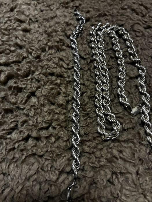 Set din argint bratara si lant model impletit unisex