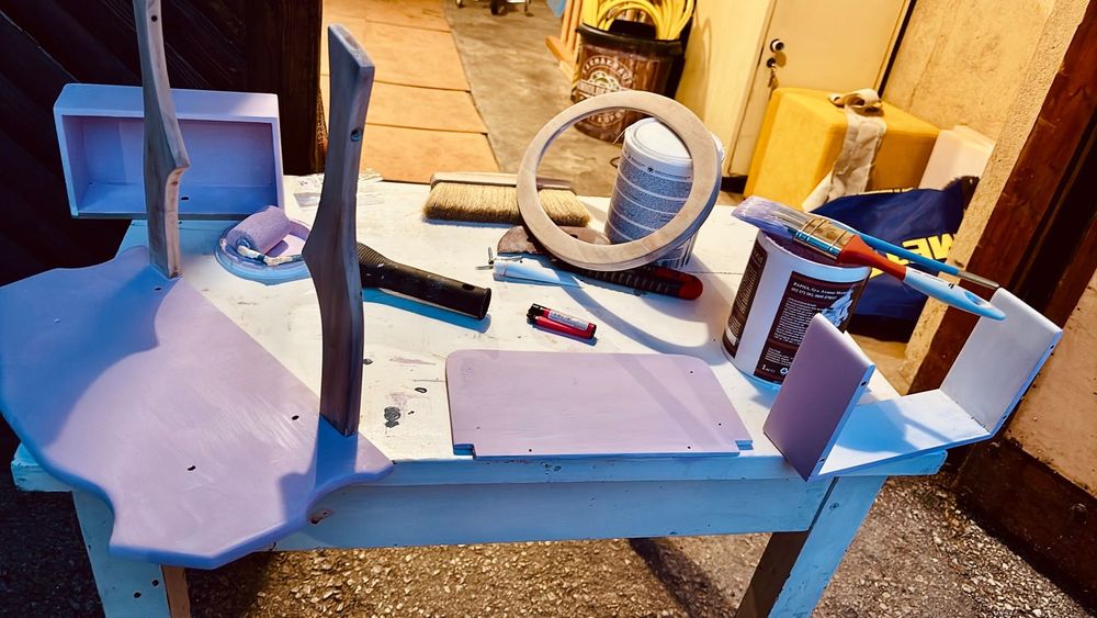 Настолно огледало с чекмедже - реставрирано,реновирано, ръчно рисувано