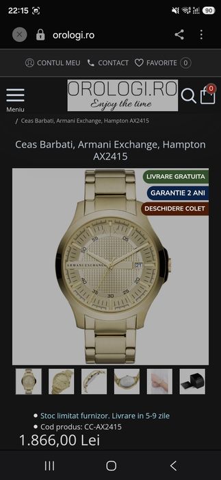 Ceas Armani Exchange auriu barbati
