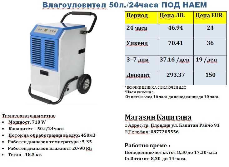 Влагоуловител / влагоабсорбатор ПОД НАЕМ- 50 литра / 24 часа