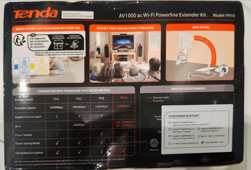 Powerline адаптер Tenda PH10 AV1000