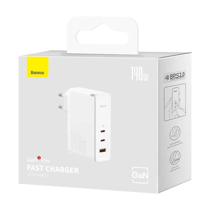 Incarcator de perete Baseus GaN5 Pro 2xUSB-C + USB, 140W Alb