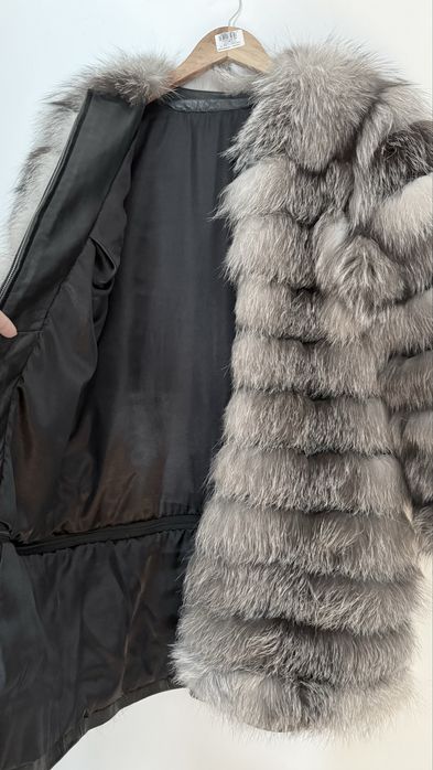 Haină din blană naturală de vulpe argintie 6 în 1