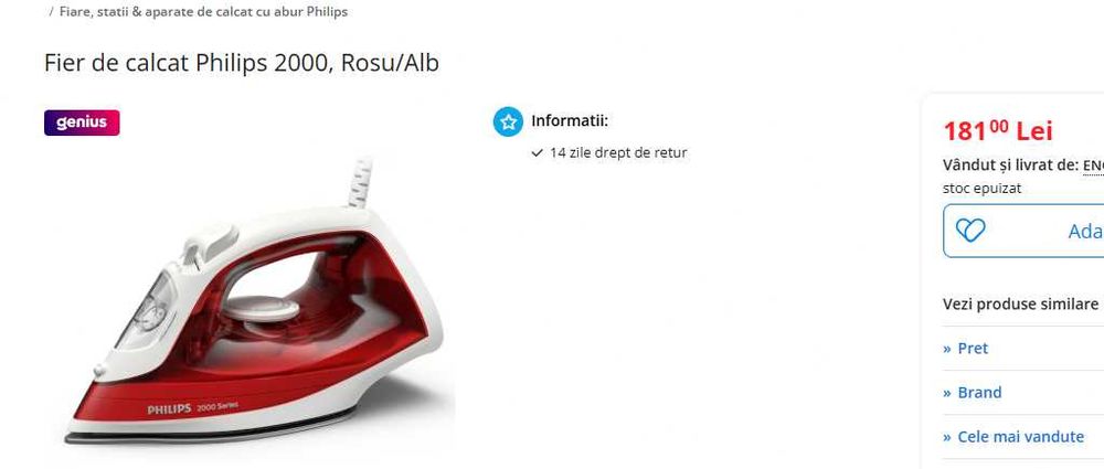 Fier de calcat Philips EasySpeed  2000 W Eco, sistem anti calcar