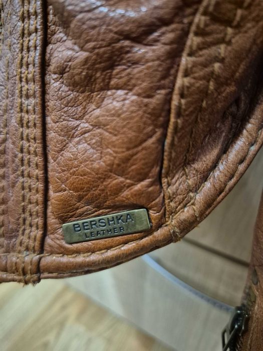 Geacă de piele, culoarea coniac, Berska vintage
