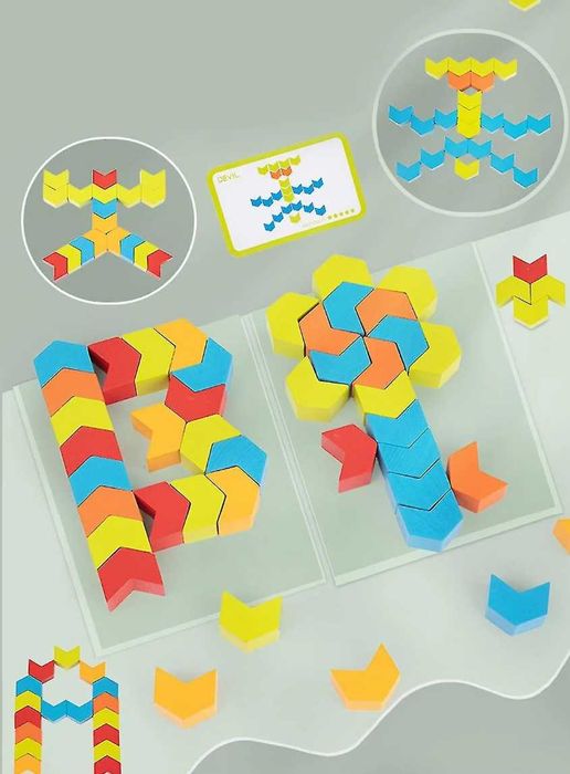 Логическа дървена игра с 42 части - мозайка с включени карти